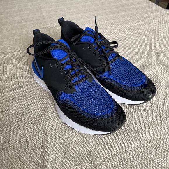 Nike Men`s Odyssey React 2 Flyknit Black/racer Blue Running Shoes Size 10,5 - Picture 2 of 9
